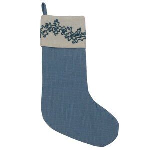 Rachel Ashwell Shabby Chic Blue Embroidered Coastal Christmas Stocking Holiday